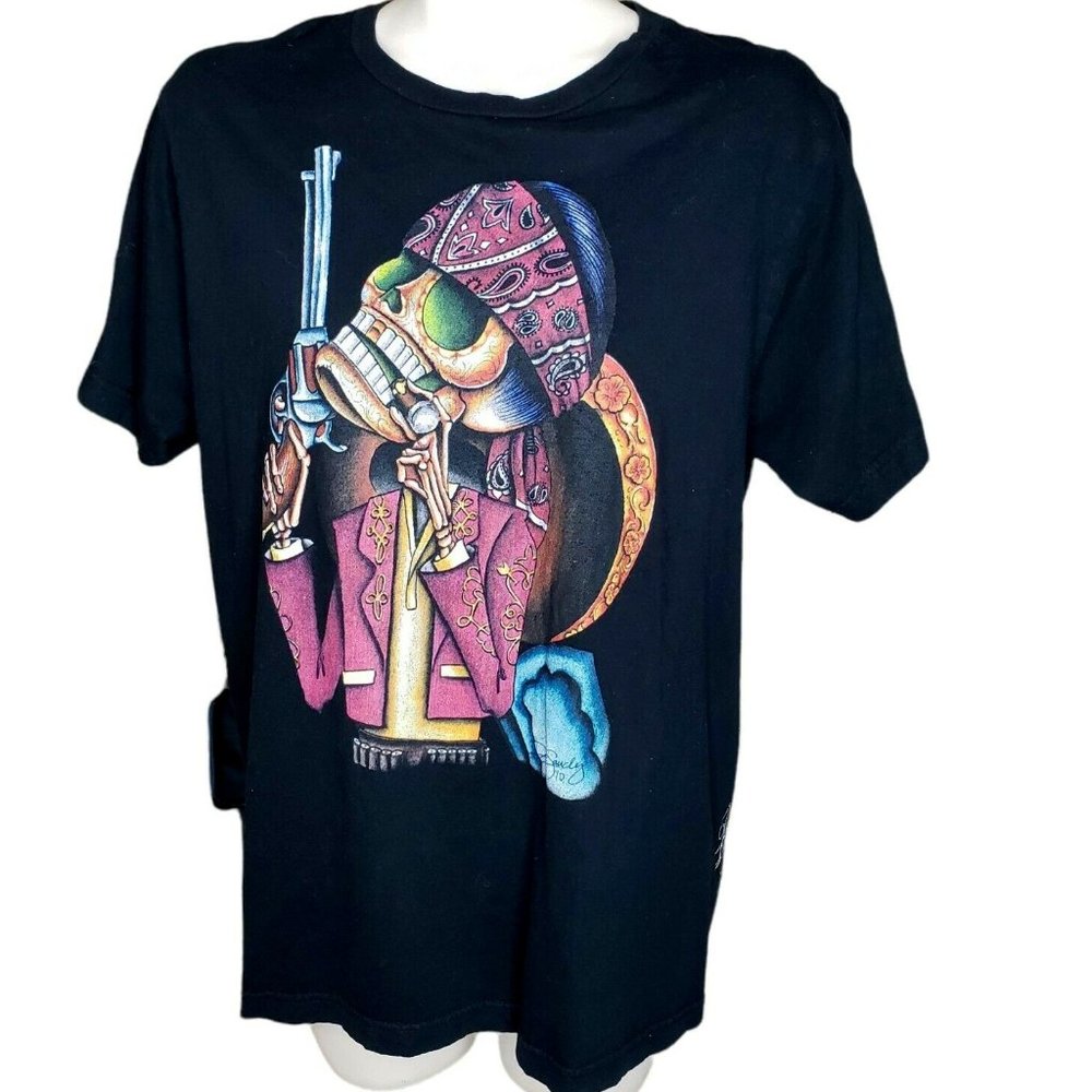 Vintage 2010 Black Market Art Dave Sandy Skull Graphic T Shirt